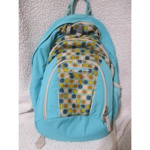 VINTAGE JANSPORT BACKPACK ~ AQUA TEAL POLKA DOTS ~ WEEKENDER TRAVEL BAG